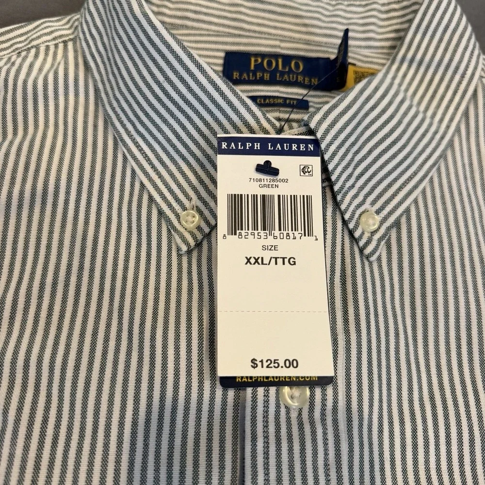 NWT Polo Ralph Lauren Green/White STRIPED LS Classic Fit Oxford Flesh Pony